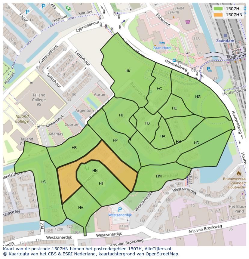 Afbeelding van het postcodegebied 1507 HN op de kaart.