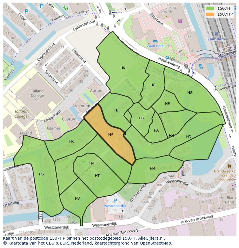 Afbeelding van het postcodegebied 1507 HP op de kaart.