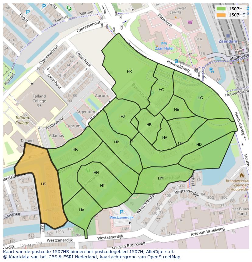 Afbeelding van het postcodegebied 1507 HS op de kaart.