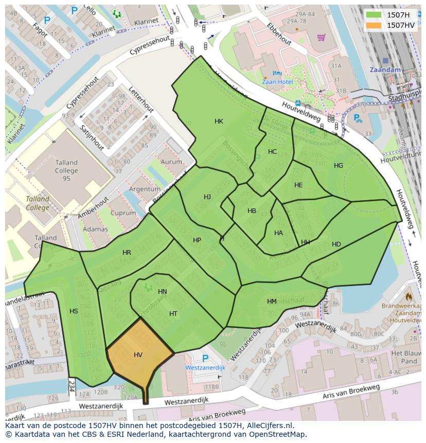 Afbeelding van het postcodegebied 1507 HV op de kaart.