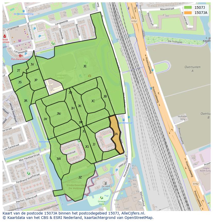 Afbeelding van het postcodegebied 1507 JA op de kaart.