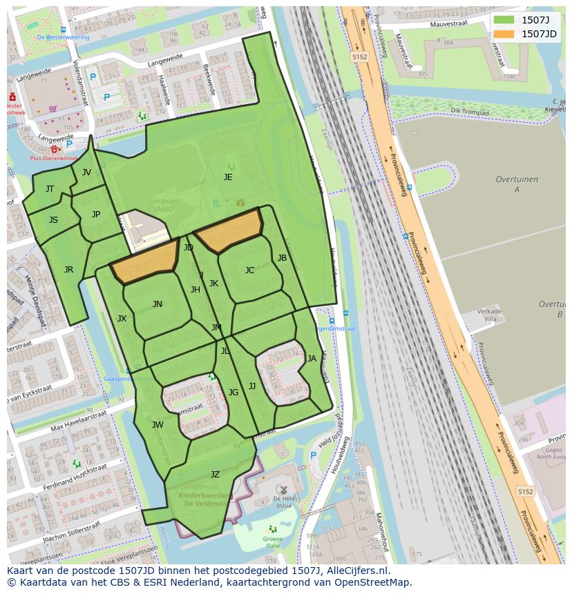 Afbeelding van het postcodegebied 1507 JD op de kaart.