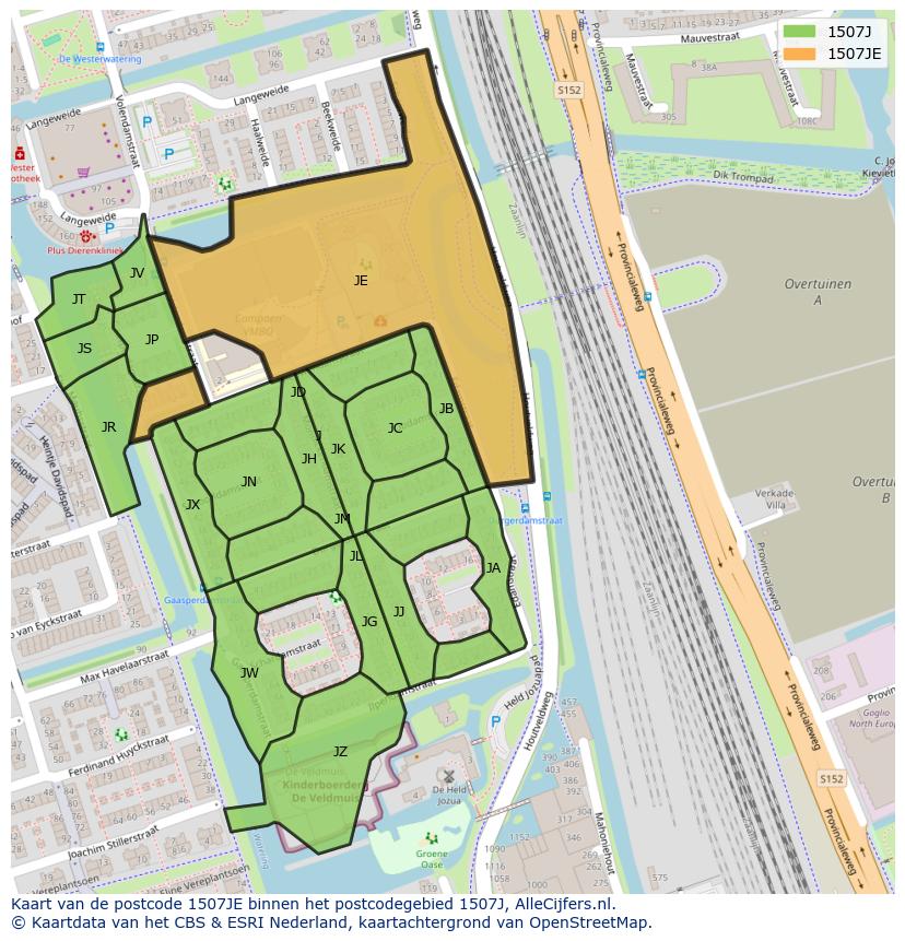 Afbeelding van het postcodegebied 1507 JE op de kaart.