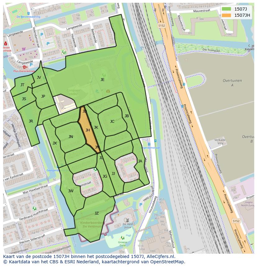 Afbeelding van het postcodegebied 1507 JH op de kaart.
