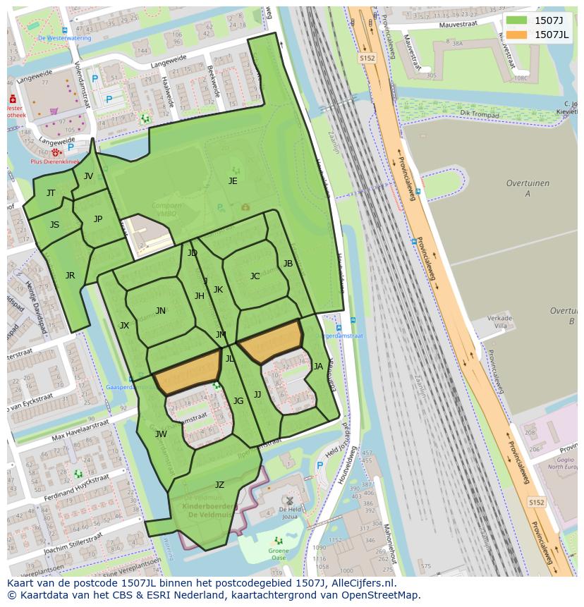 Afbeelding van het postcodegebied 1507 JL op de kaart.