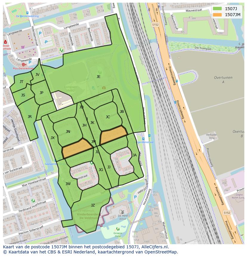 Afbeelding van het postcodegebied 1507 JM op de kaart.