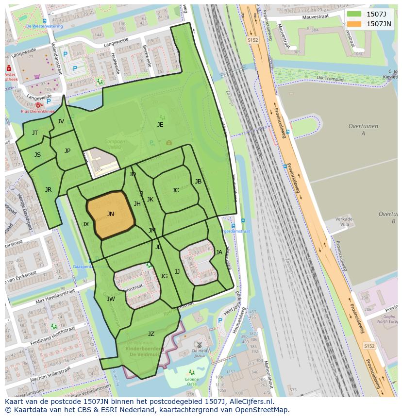 Afbeelding van het postcodegebied 1507 JN op de kaart.