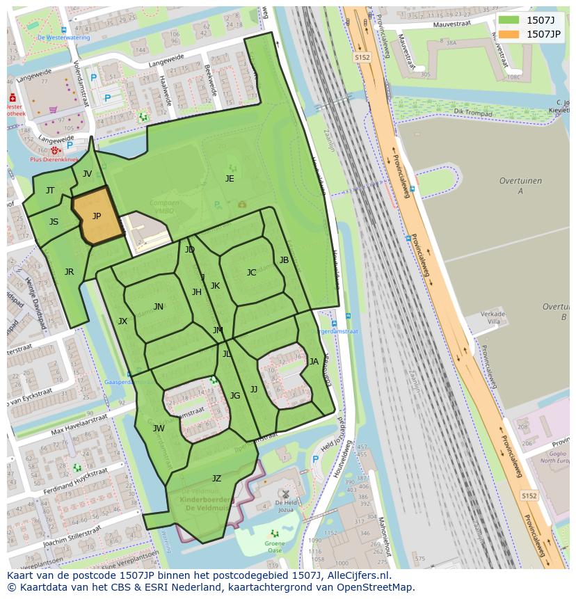 Afbeelding van het postcodegebied 1507 JP op de kaart.