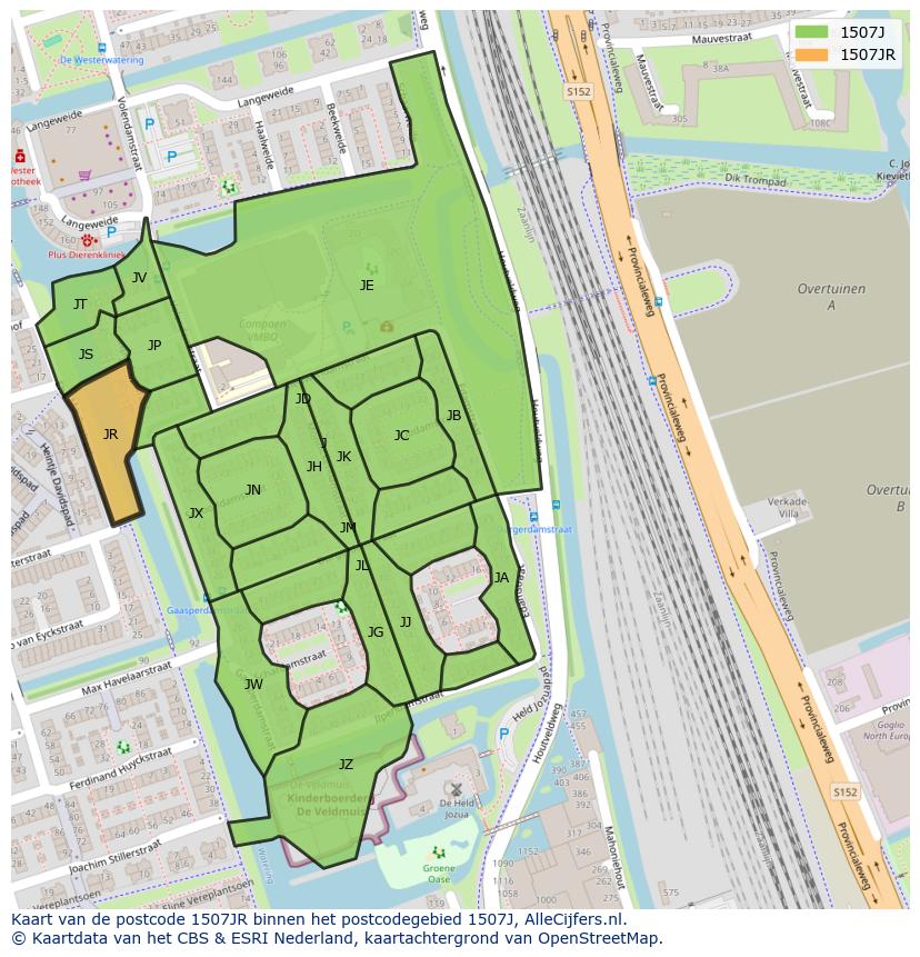 Afbeelding van het postcodegebied 1507 JR op de kaart.