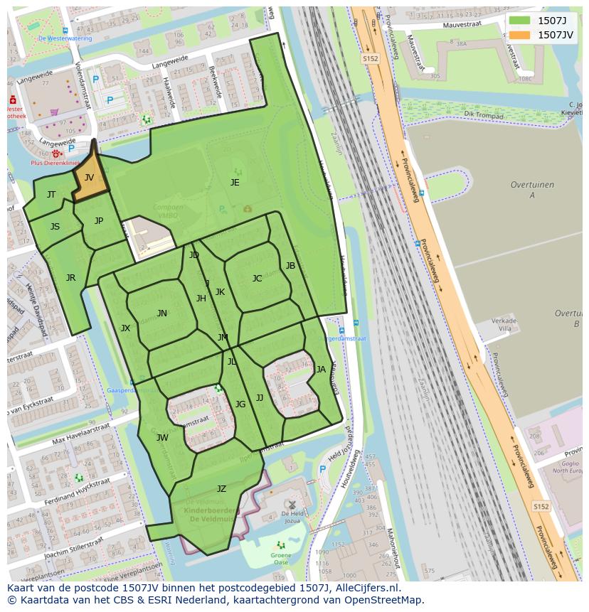 Afbeelding van het postcodegebied 1507 JV op de kaart.