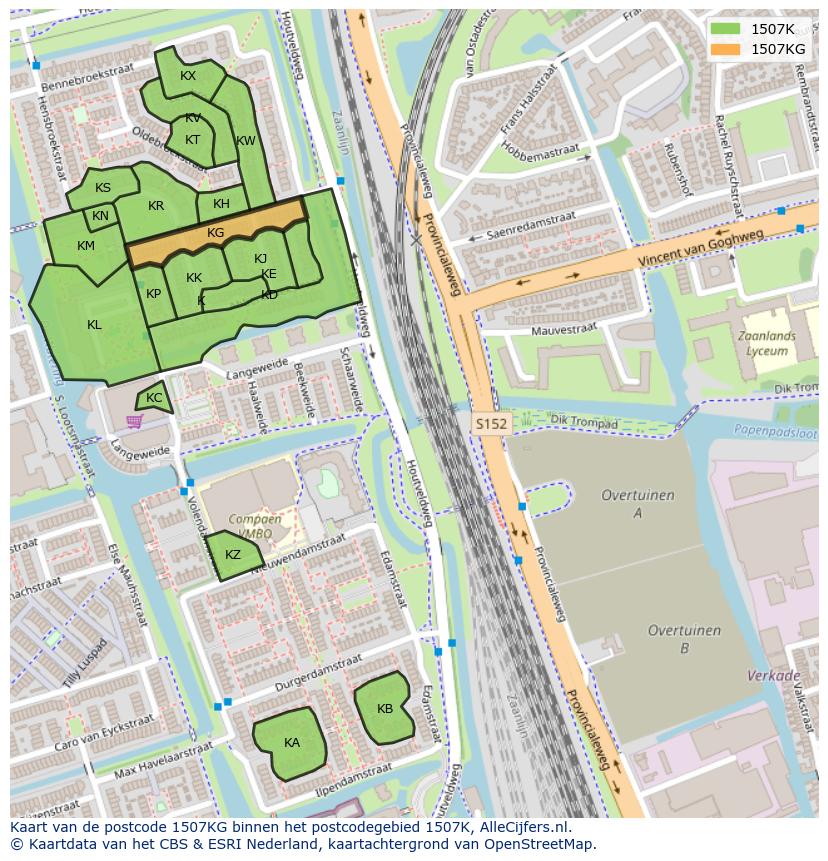 Afbeelding van het postcodegebied 1507 KG op de kaart.