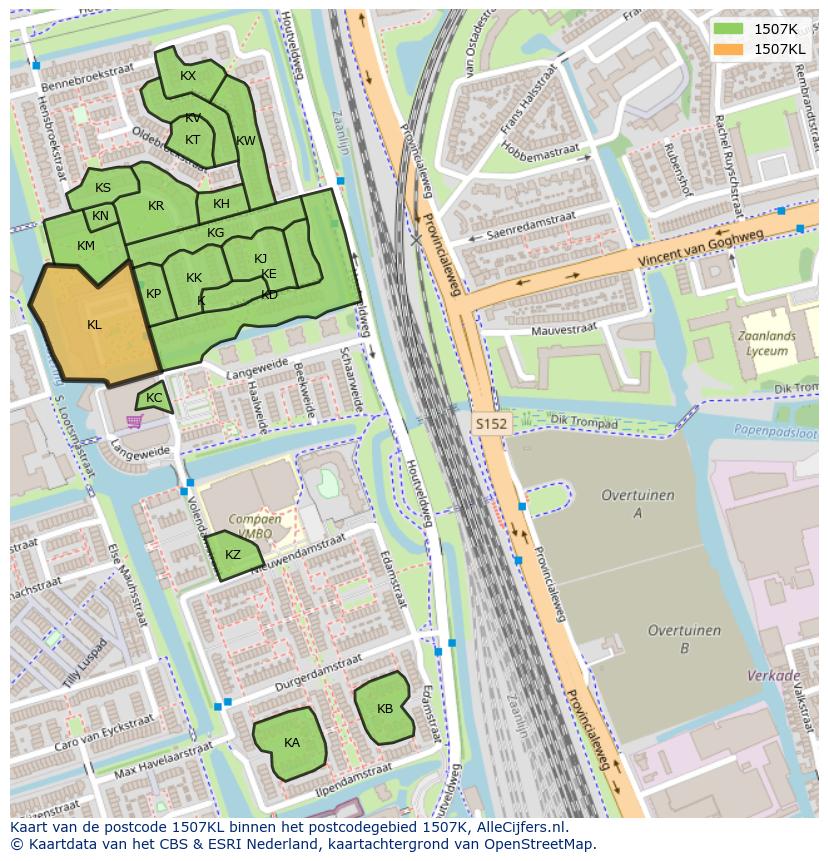 Afbeelding van het postcodegebied 1507 KL op de kaart.