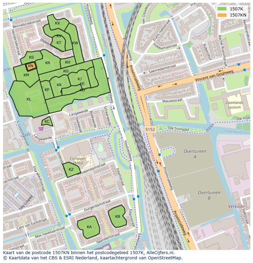 Afbeelding van het postcodegebied 1507 KN op de kaart.