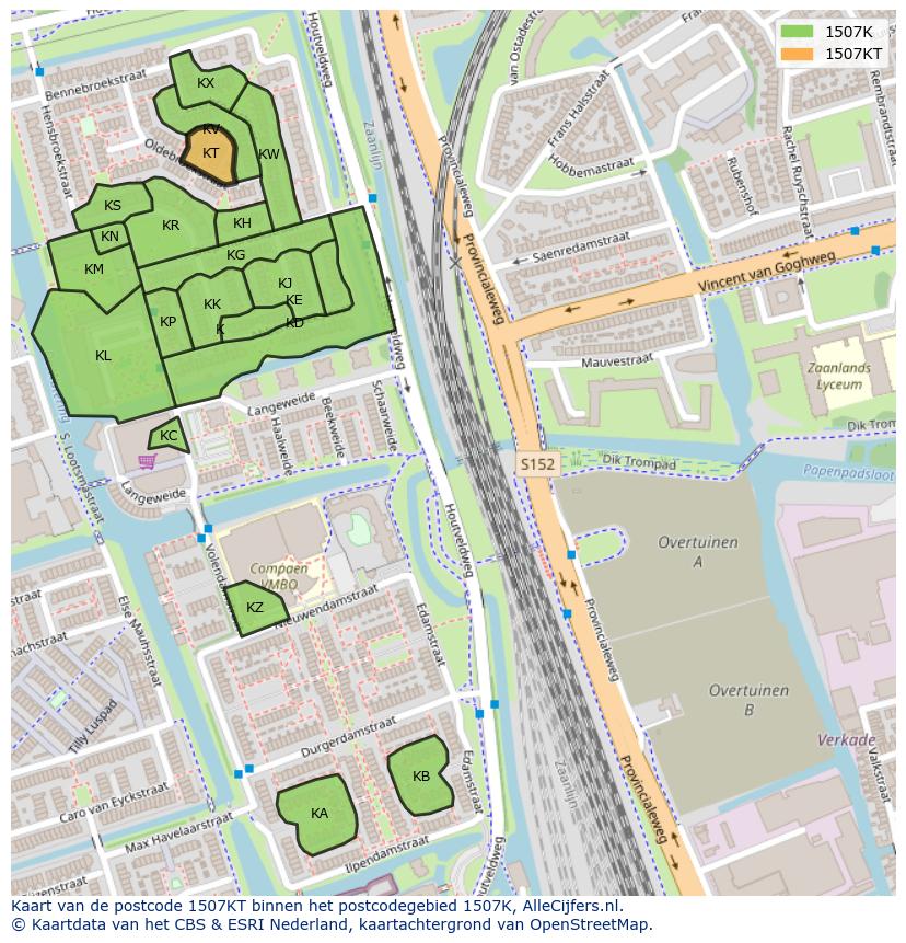 Afbeelding van het postcodegebied 1507 KT op de kaart.