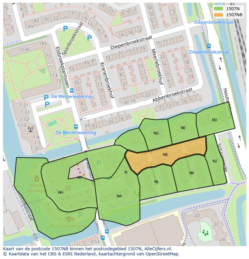 Afbeelding van het postcodegebied 1507 NB op de kaart.