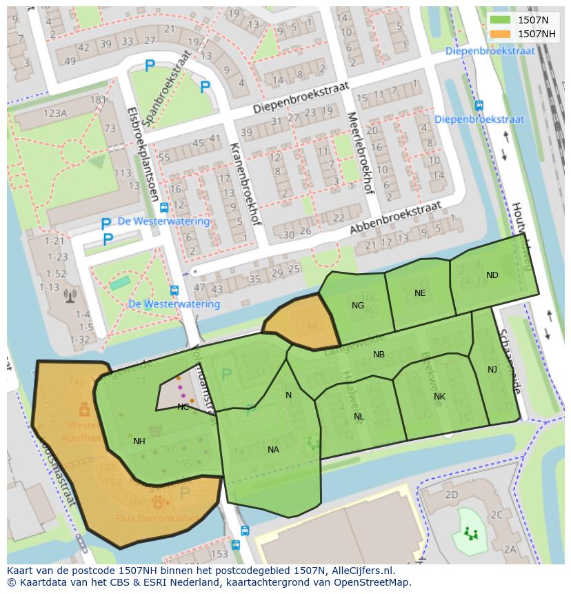 Afbeelding van het postcodegebied 1507 NH op de kaart.
