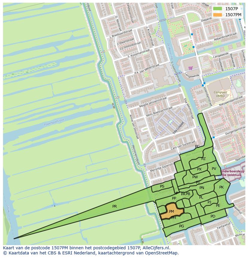 Afbeelding van het postcodegebied 1507 PM op de kaart.