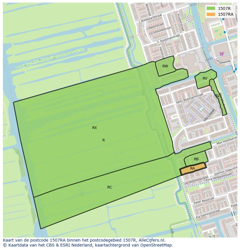 Afbeelding van het postcodegebied 1507 RA op de kaart.