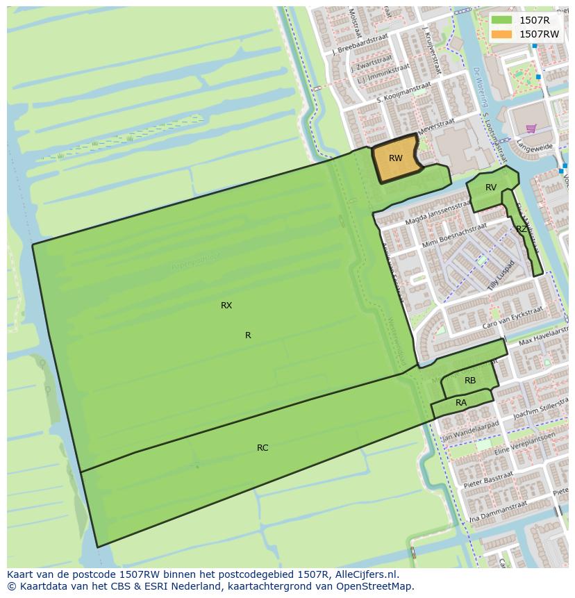 Afbeelding van het postcodegebied 1507 RW op de kaart.