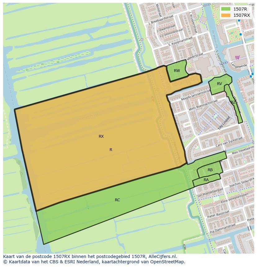 Afbeelding van het postcodegebied 1507 RX op de kaart.