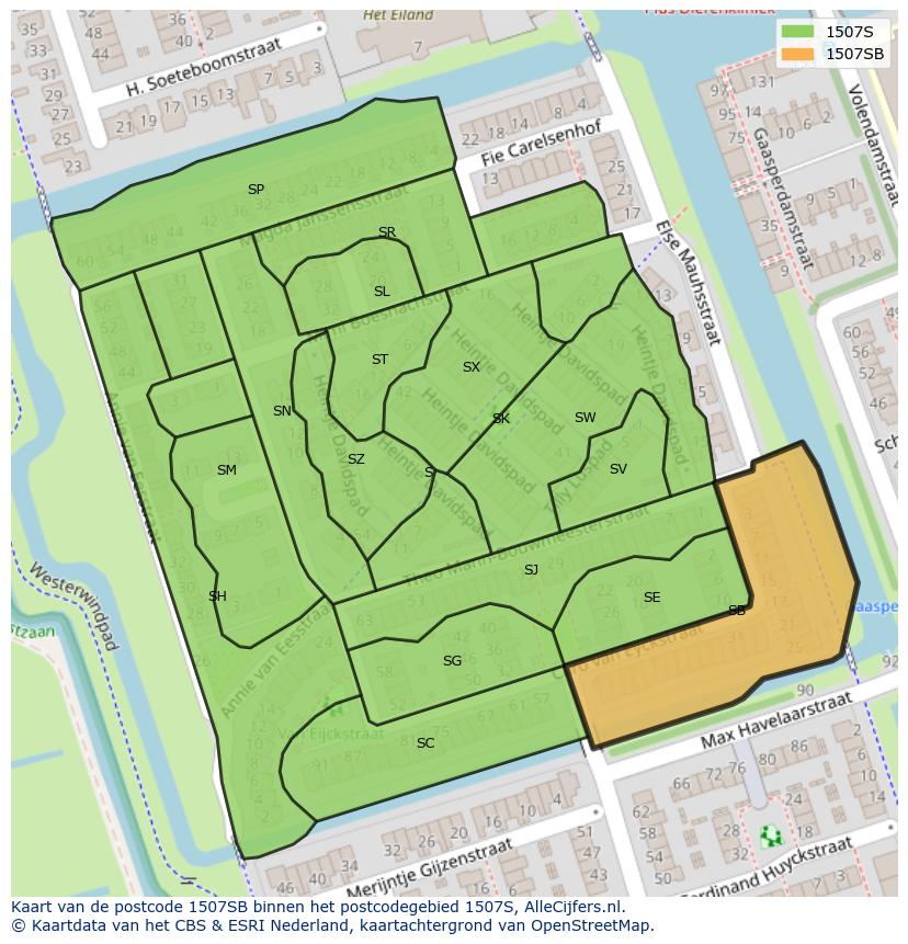Afbeelding van het postcodegebied 1507 SB op de kaart.
