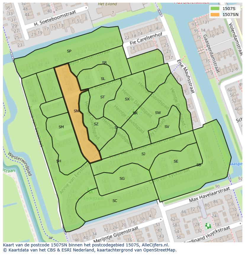 Afbeelding van het postcodegebied 1507 SN op de kaart.