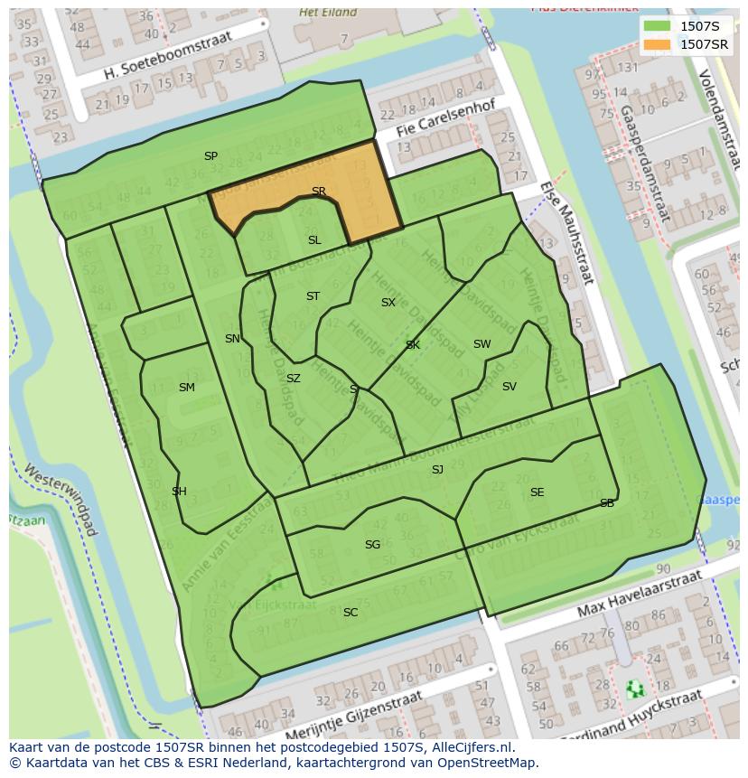 Afbeelding van het postcodegebied 1507 SR op de kaart.