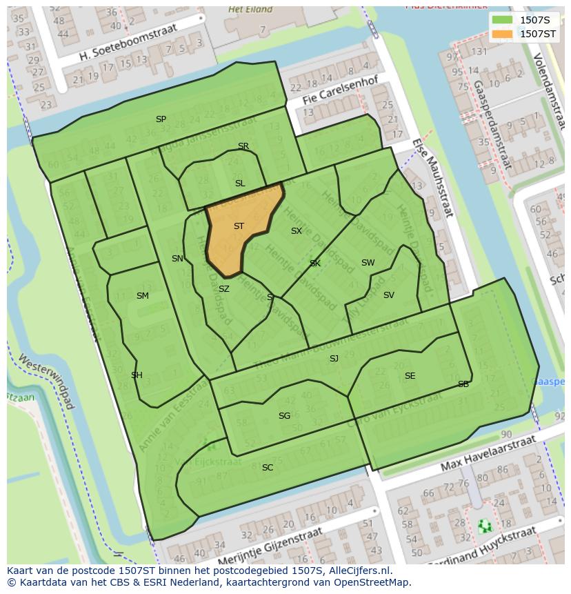 Afbeelding van het postcodegebied 1507 ST op de kaart.