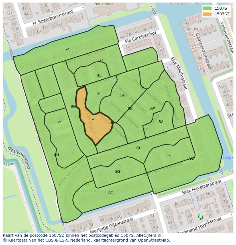 Afbeelding van het postcodegebied 1507 SZ op de kaart.