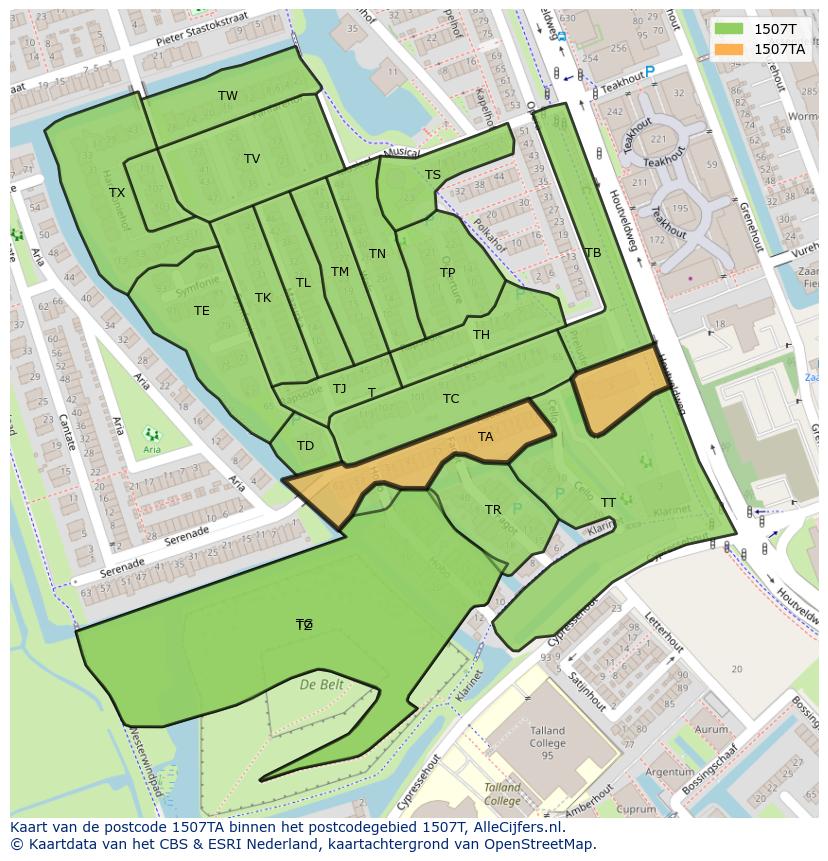 Afbeelding van het postcodegebied 1507 TA op de kaart.