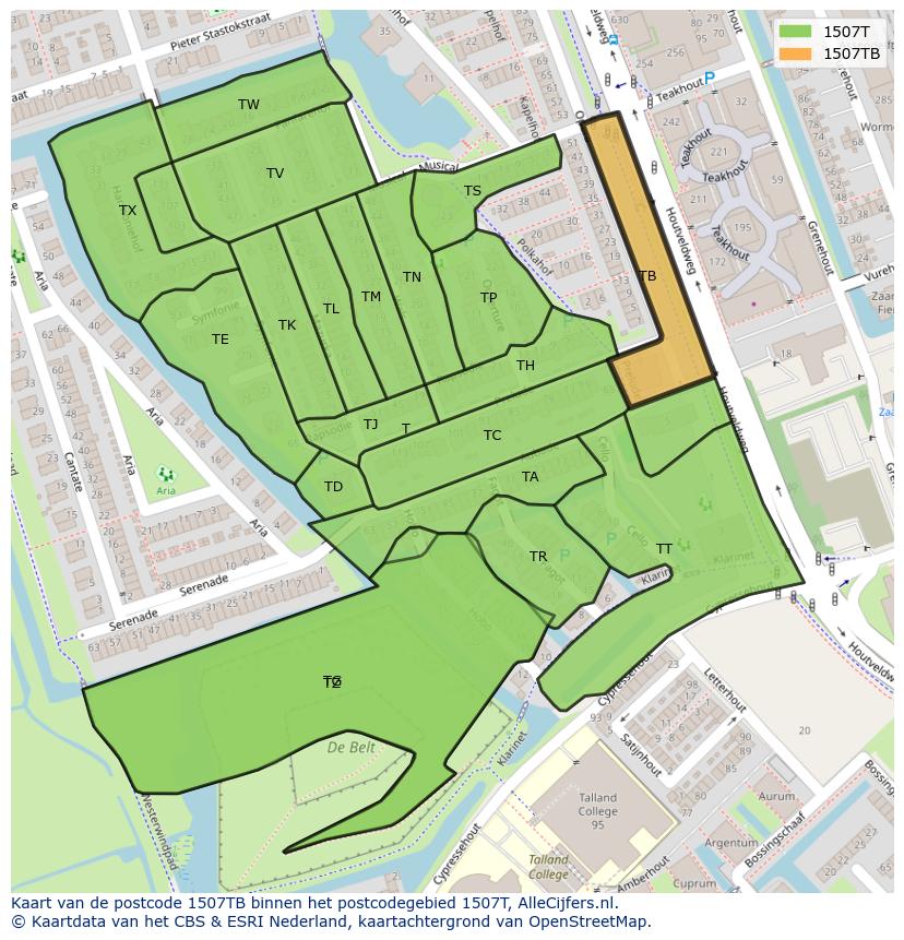 Afbeelding van het postcodegebied 1507 TB op de kaart.