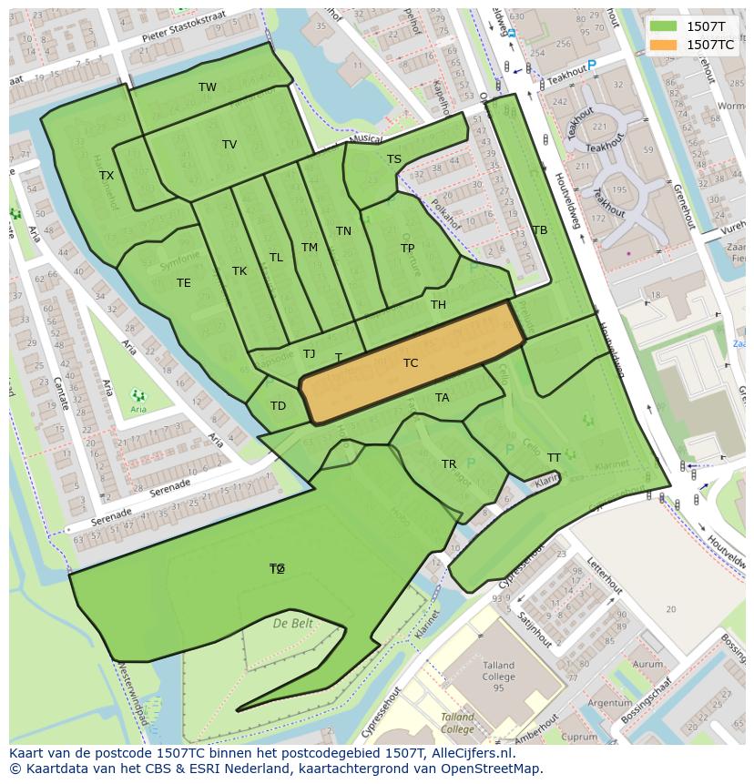 Afbeelding van het postcodegebied 1507 TC op de kaart.