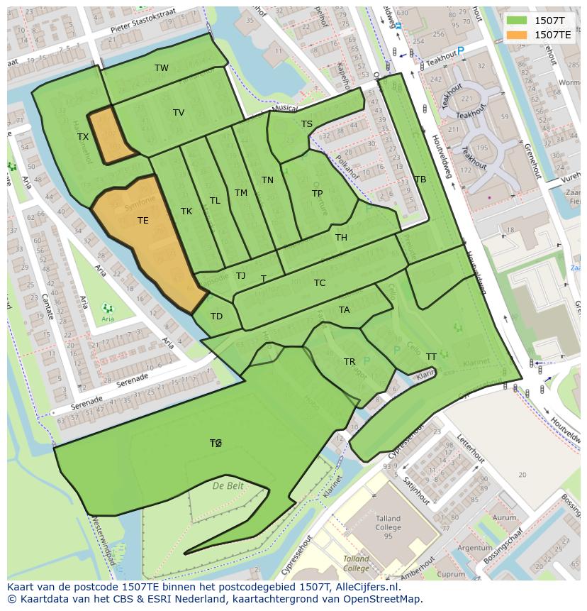 Afbeelding van het postcodegebied 1507 TE op de kaart.