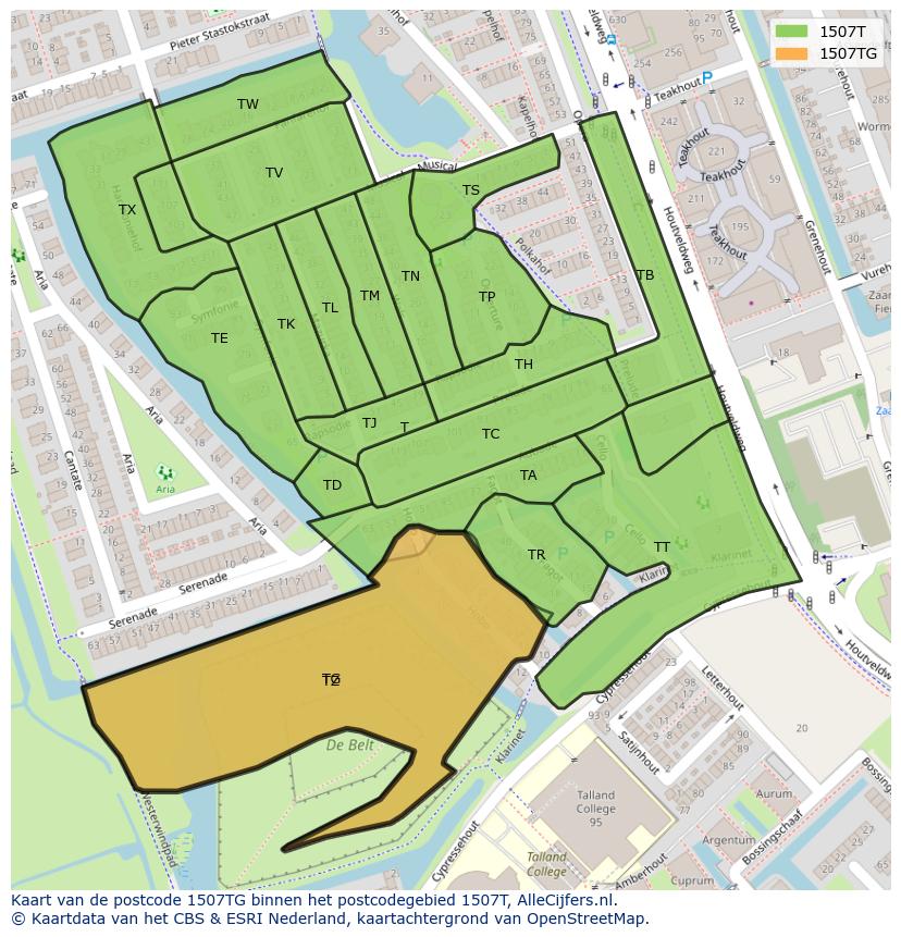 Afbeelding van het postcodegebied 1507 TG op de kaart.
