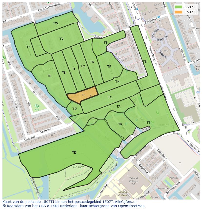 Afbeelding van het postcodegebied 1507 TJ op de kaart.