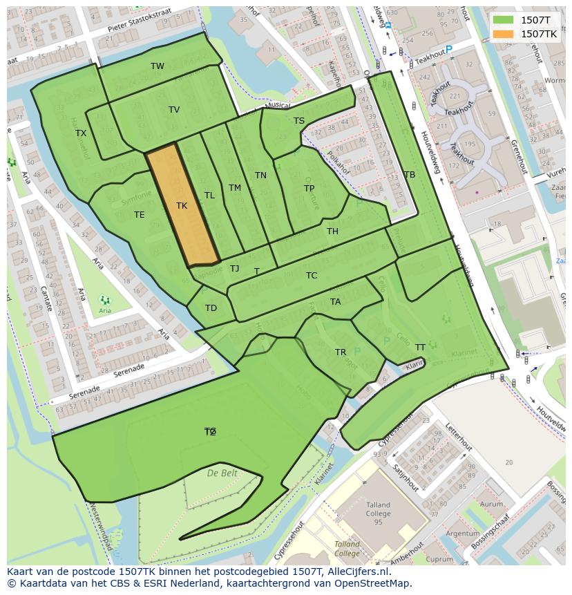 Afbeelding van het postcodegebied 1507 TK op de kaart.