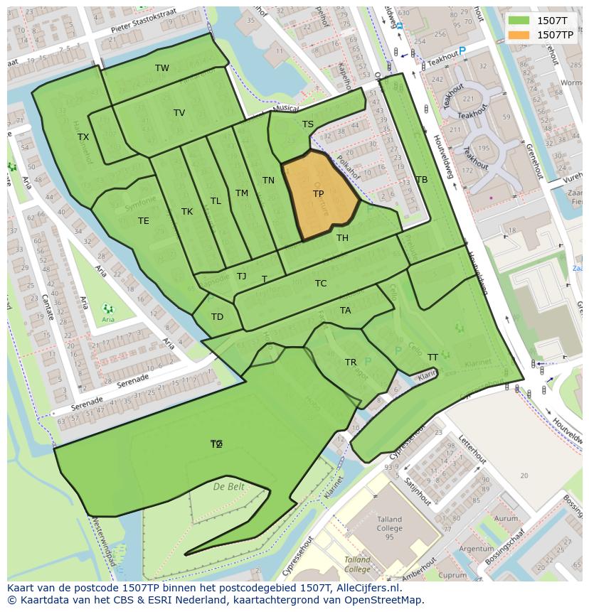Afbeelding van het postcodegebied 1507 TP op de kaart.