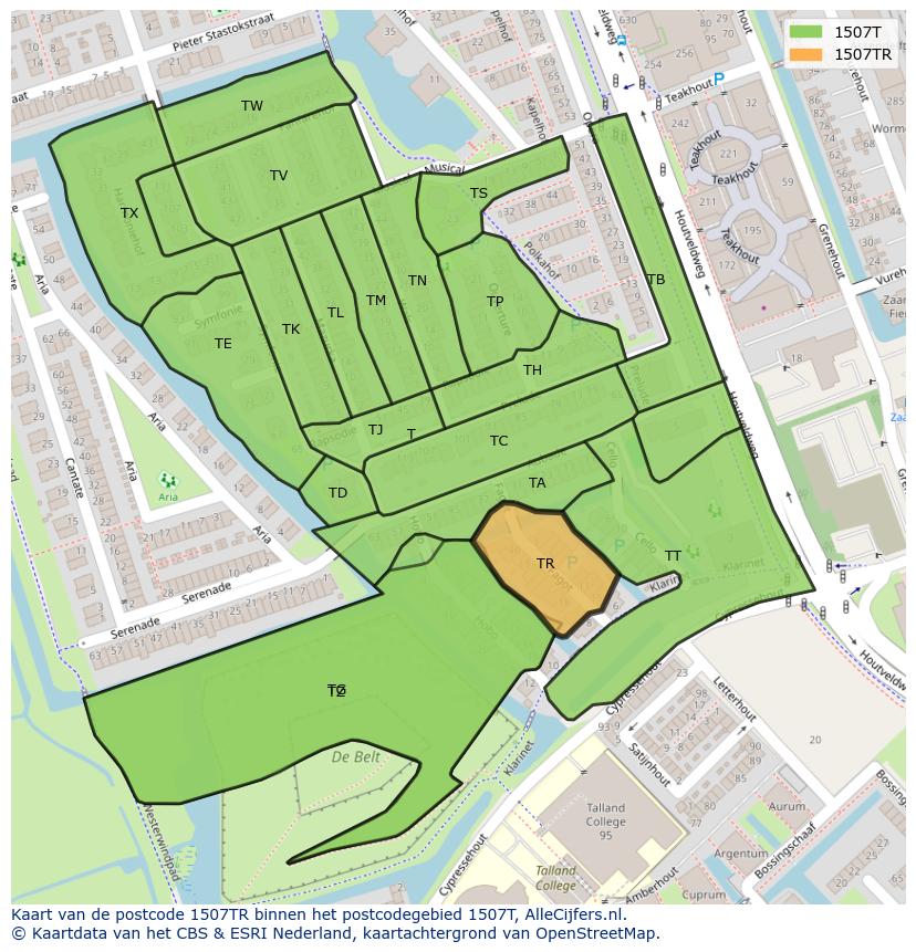 Afbeelding van het postcodegebied 1507 TR op de kaart.