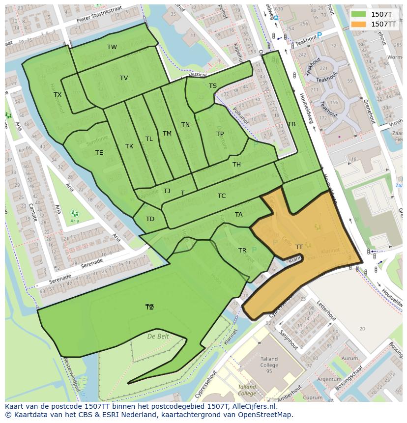 Afbeelding van het postcodegebied 1507 TT op de kaart.