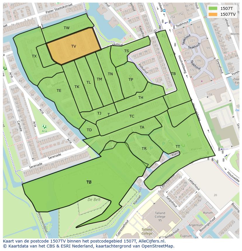 Afbeelding van het postcodegebied 1507 TV op de kaart.