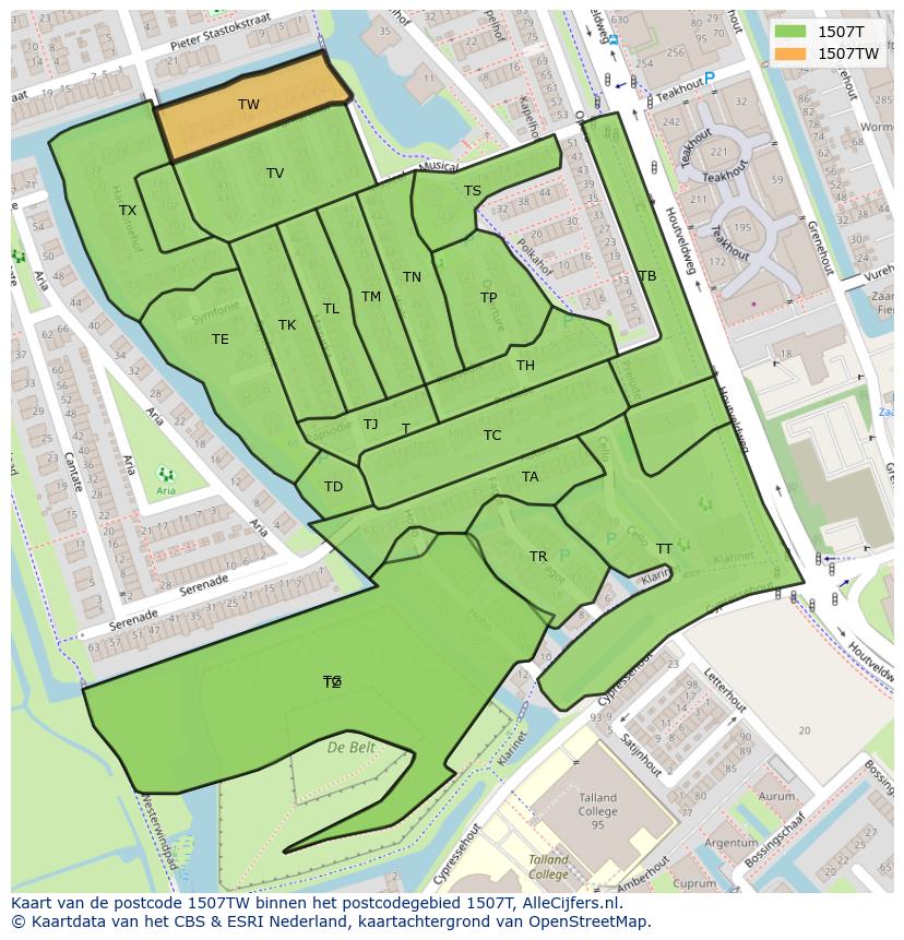 Afbeelding van het postcodegebied 1507 TW op de kaart.
