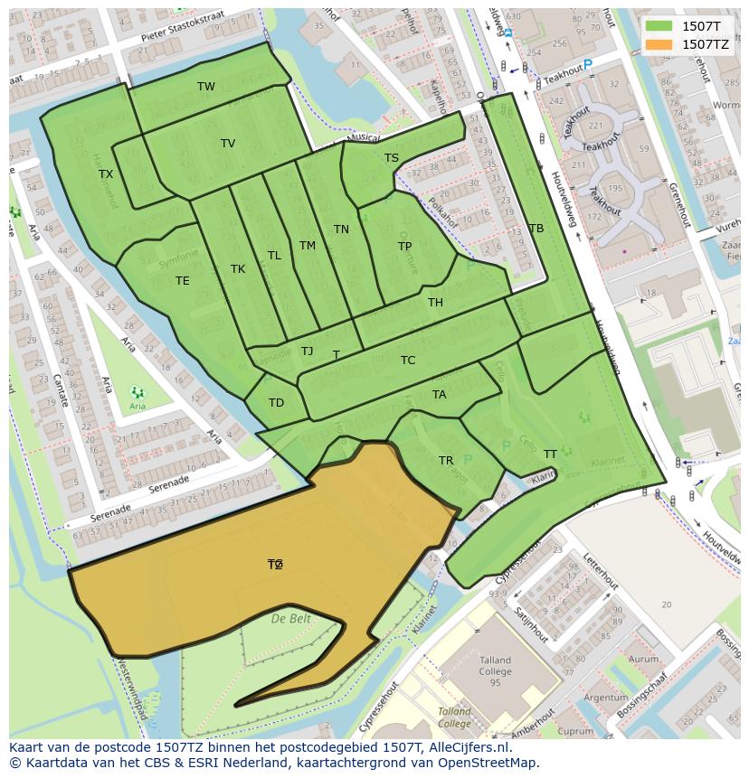 Afbeelding van het postcodegebied 1507 TZ op de kaart.