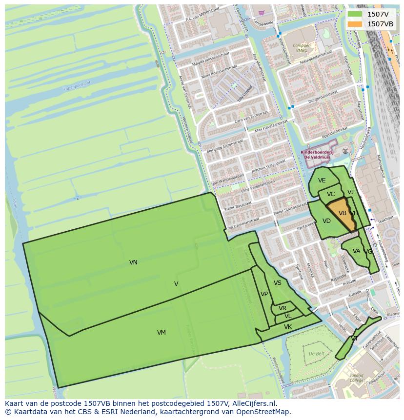 Afbeelding van het postcodegebied 1507 VB op de kaart.