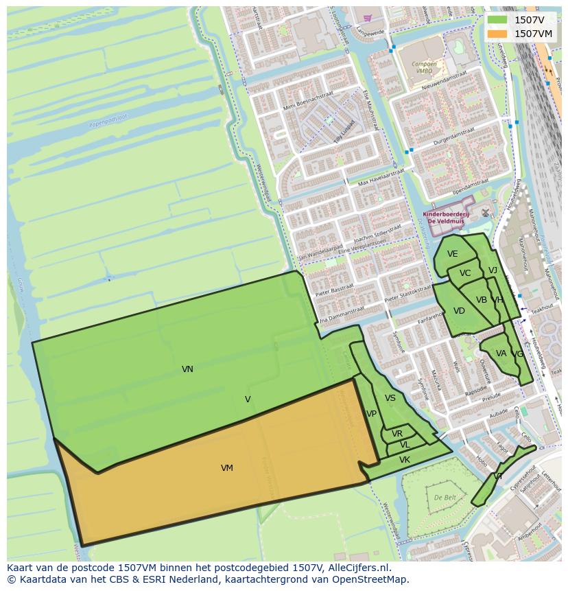 Afbeelding van het postcodegebied 1507 VM op de kaart.