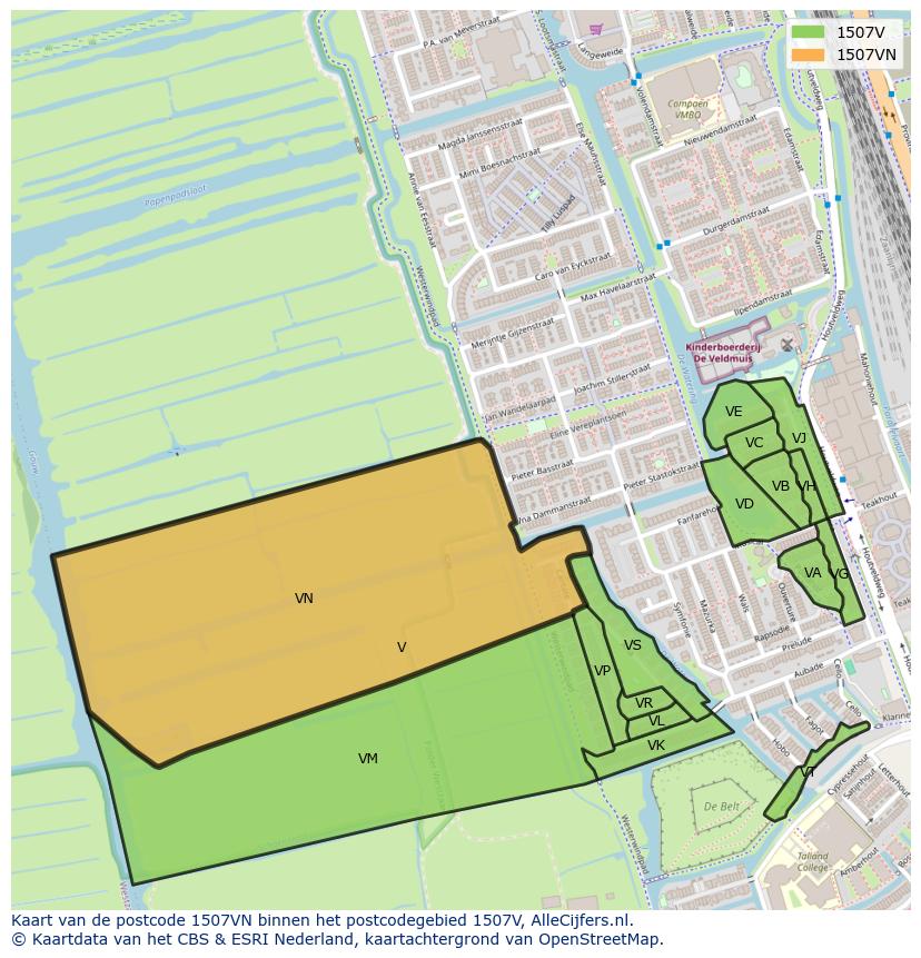 Afbeelding van het postcodegebied 1507 VN op de kaart.