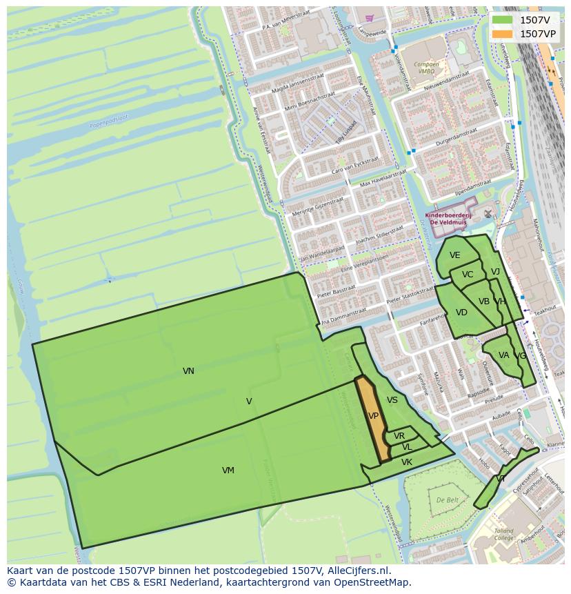 Afbeelding van het postcodegebied 1507 VP op de kaart.