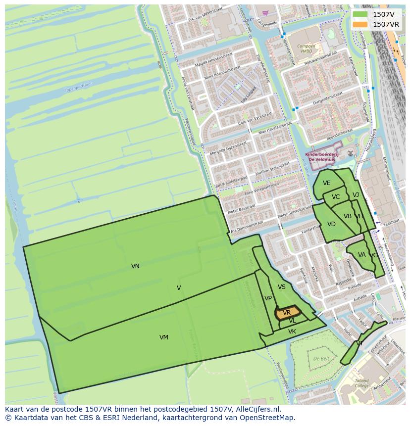 Afbeelding van het postcodegebied 1507 VR op de kaart.