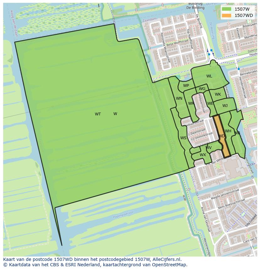 Afbeelding van het postcodegebied 1507 WD op de kaart.
