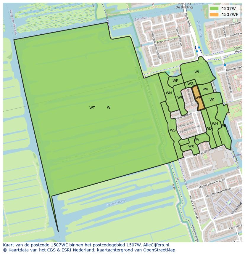 Afbeelding van het postcodegebied 1507 WE op de kaart.