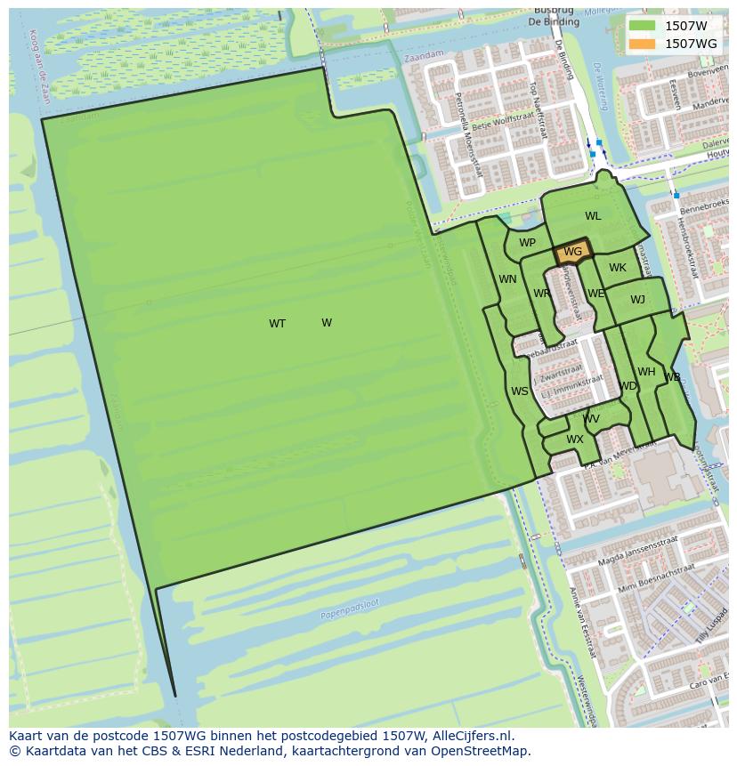 Afbeelding van het postcodegebied 1507 WG op de kaart.